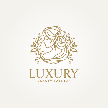 minimalist luxury natural beauty line art label logo vector illustration design. simple modern beauty center, fashion boutiques, haircut salon and cosmetics logo conceptのイラスト素材