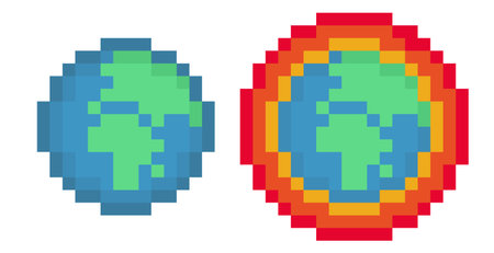 Pixel earth and global warming earth pack - vector, isolated