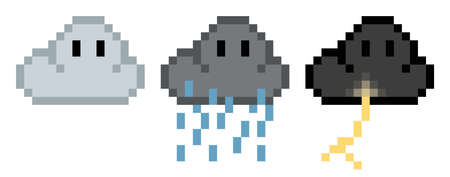 Pack of 8 bit pixel clouds - vector, isolatedのイラスト素材