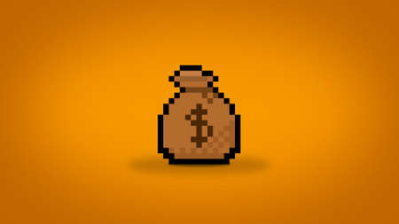 Pixel 8 bit gaming bag of money with dollars wallpaper - high res 4k backgroundの写真素材
