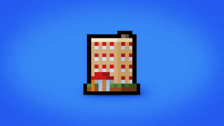 Pixel hotel building background - high resolution 8 bit wallpaperの写真素材