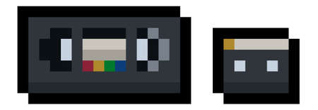 Pixel video tape and compact cassette - isolated 8 bit vectorのイラスト素材