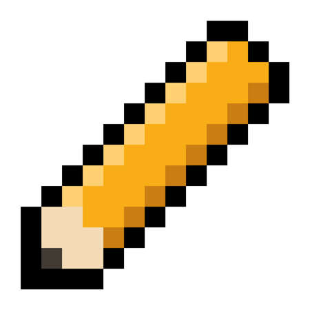 Pixel 8bit yellow pencil - isolated vectorのイラスト素材