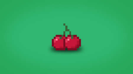 Pixel red cherry on green background - high resolution 8 bit wallpaperの写真素材