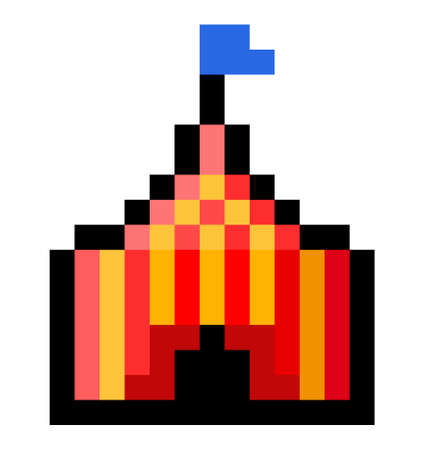 Pixel 8 bit red and yellow circus tent - vector, isolatedのイラスト素材
