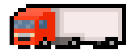 Red transportation truck - isolated 8bit vectorのイラスト素材