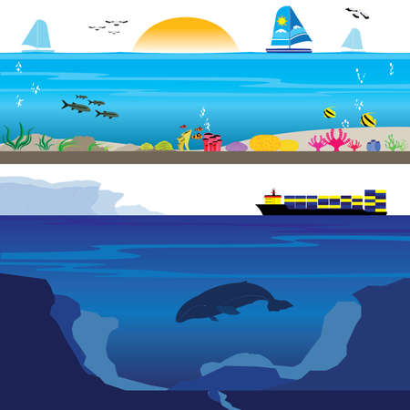 Colorful Coral Reef and Deep Undersea Landscapeのイラスト素材