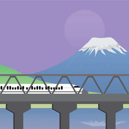 Express Train across Bridge and Mountainのイラスト素材