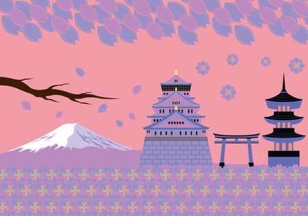 Japan Spring Landmark and Culture Vectorのイラスト素材