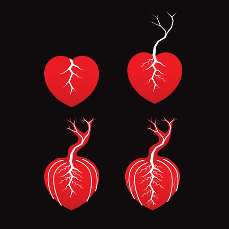 Set of The Glowing Heart and Treeのイラスト素材