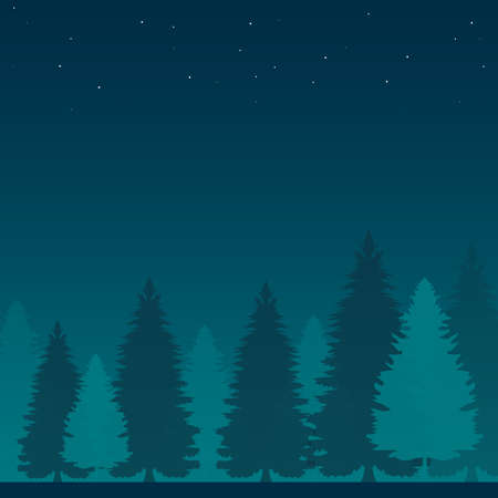 Tree and Forest Night Scene Landscapeのイラスト素材