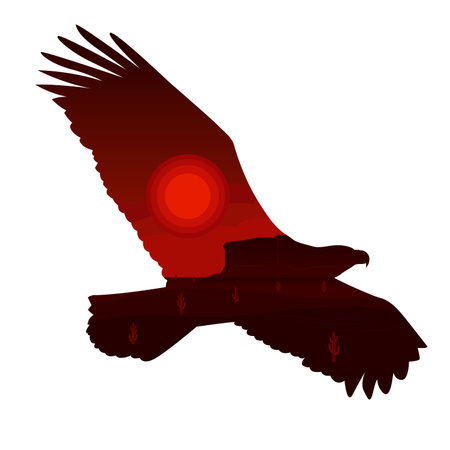 Eagle Silhouette and Western Desert Landscapeのイラスト素材
