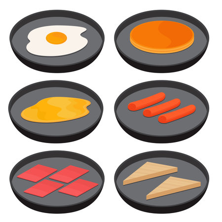 Set of Breakfast in the Panのイラスト素材