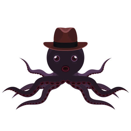 Octopus with Hat Cartoon Vector and Iconのイラスト素材
