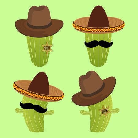 Cowboy and Mexican Cactus Cartoonのイラスト素材