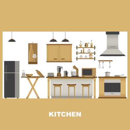 Modern Kitchen Studio Interior with Equipmentのイラスト素材