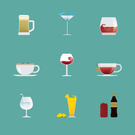 Set of Drinks and Beverage Vector and Iconのイラスト素材