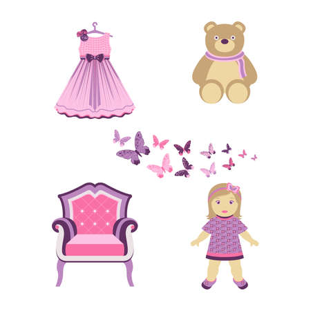 Girl activity and leisure lifestyle. Isolated set illustration.のイラスト素材