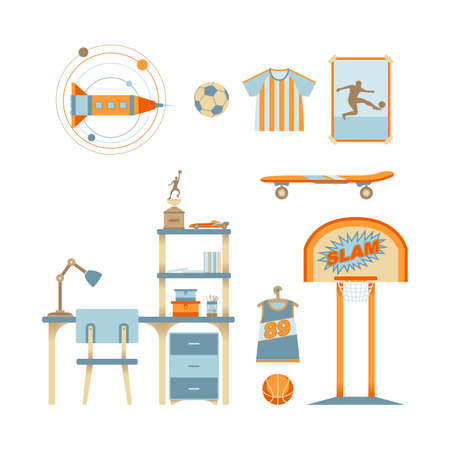 Boy activity and leisure lifestyle. Isolated set on white background.のイラスト素材
