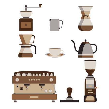 Coffee Machine and Barista Tool Isolated Vectorのイラスト素材
