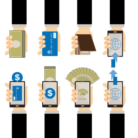 Hand with Money Credit Card and Mobile Payment Vectorのイラスト素材