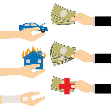 Hand with Insurance for Life Health Accident Property and Vehicle Vectorのイラスト素材