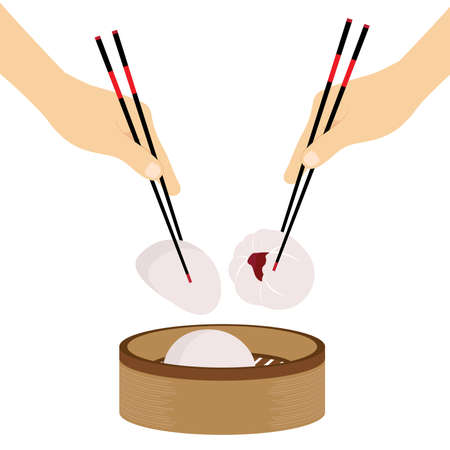 Hand Chopsticks Chinese food Steamed Bun Vectorのイラスト素材