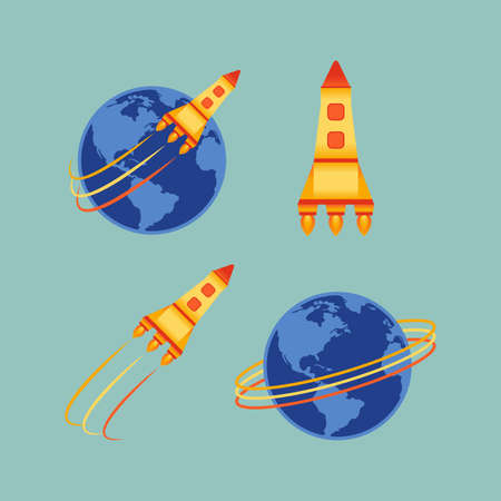 Rocket with The World and Planet Earth Fast Speed Vectorのイラスト素材