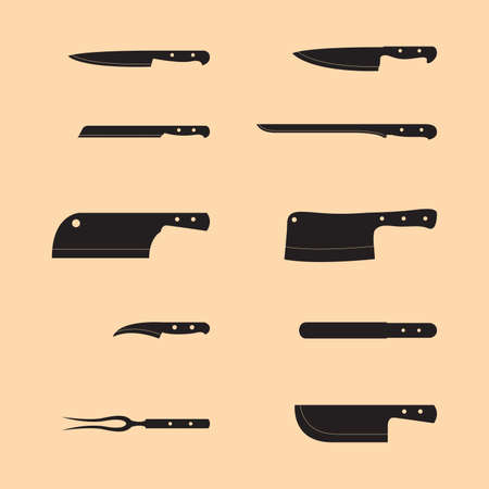 Knife Set Silhouette Vector and Iconのイラスト素材