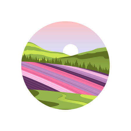 Japan Hokkaido Flower Field Landscape Vector and Iconのイラスト素材