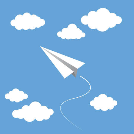 Rocket and Plane Paper Fly in the Sky Vectorのイラスト素材