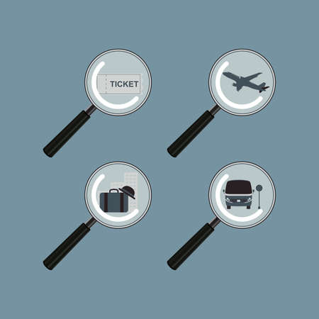 Search and Find Travel Tour Destination Hotel Transport Vector and Iconのイラスト素材