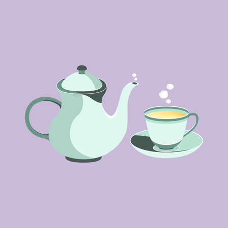 Teapot and TeaCup Vintage Set Vectorのイラスト素材