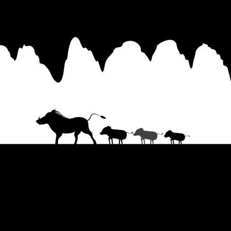 Warthog and Boar Wild animal in the Cave Silhouette Vectorのイラスト素材