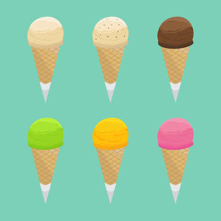 Set of Ice Cream Flavor with Waffle Cone Vectorのイラスト素材