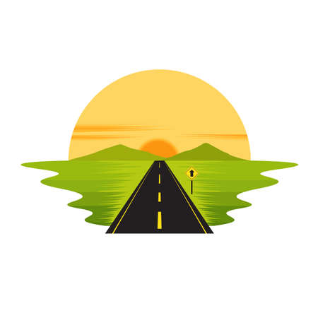 Road Route on The Way Sunset and Sign Landscape Vectorのイラスト素材