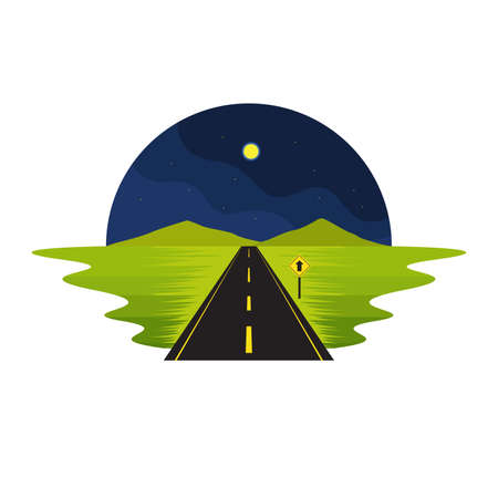 Road Route on The Way Night Scene and Sign Landscape Vectorのイラスト素材