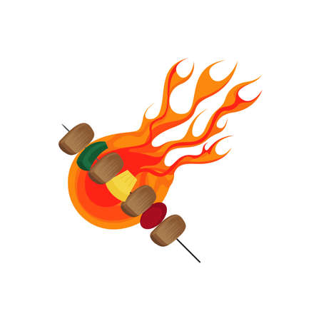 Barbecue and BBQ Grill with Flame Vectorのイラスト素材