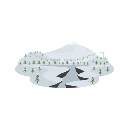 Ski Resort Pine Forest and Snow Mountain Landscape Vectorのイラスト素材