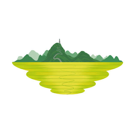 Vietnam Mountain with Pagoda and Rice Field Landscape Vectorのイラスト素材