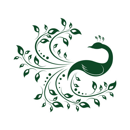 Peacock Bird Leaf Logo Vector and Iconのイラスト素材