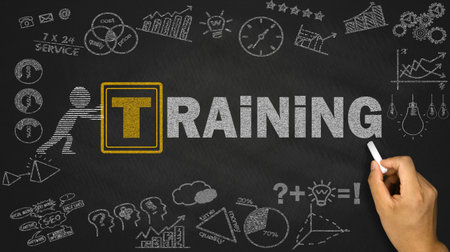 training concept on blackboard background