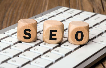 search engine optimization concept on keyboardの写真素材