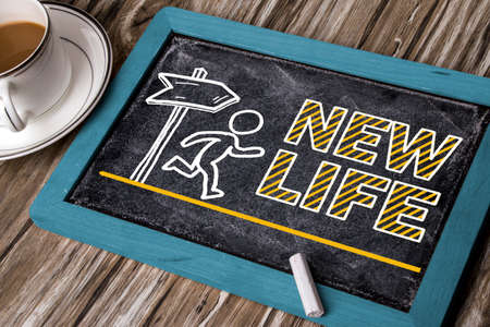 new life concept hand drawing on blackboardの写真素材