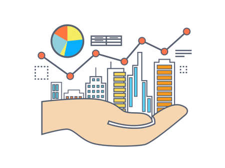 Flat line illustration design for commercial property value analysis, property investment, real estate managementのイラスト素材