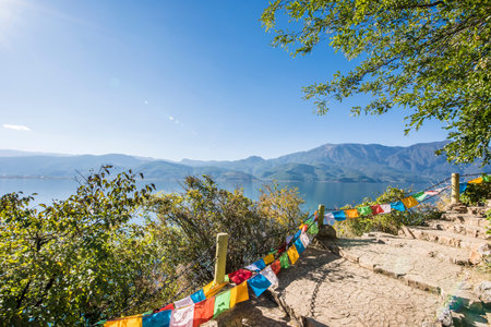 View of Lugu Lake, Yunnan, Chinaの写真素材