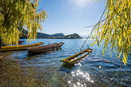 View of Lugu Lake, Yunnan, Chinaの写真素材