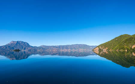 View of Lugu Lake, Yunnan, Chinaの写真素材