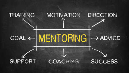 mentoring concept flowchart on blackboardの写真素材