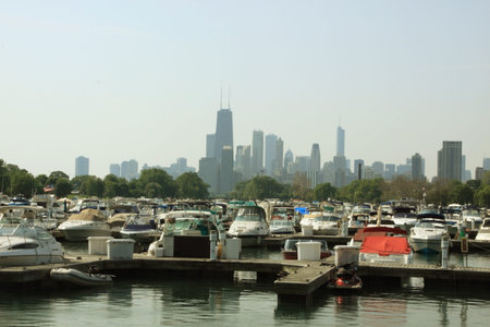 Boats on Lake Michigan, downtown Chicago 